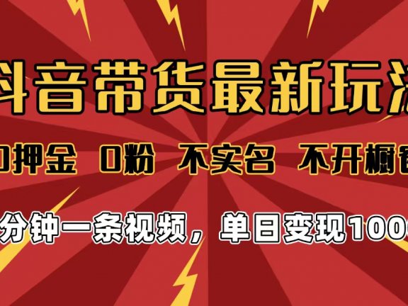 2025年抖音带货最新玩法,0押金0粉,不实名,不开橱窗,单日变现1000➕,小白最快当天见收益